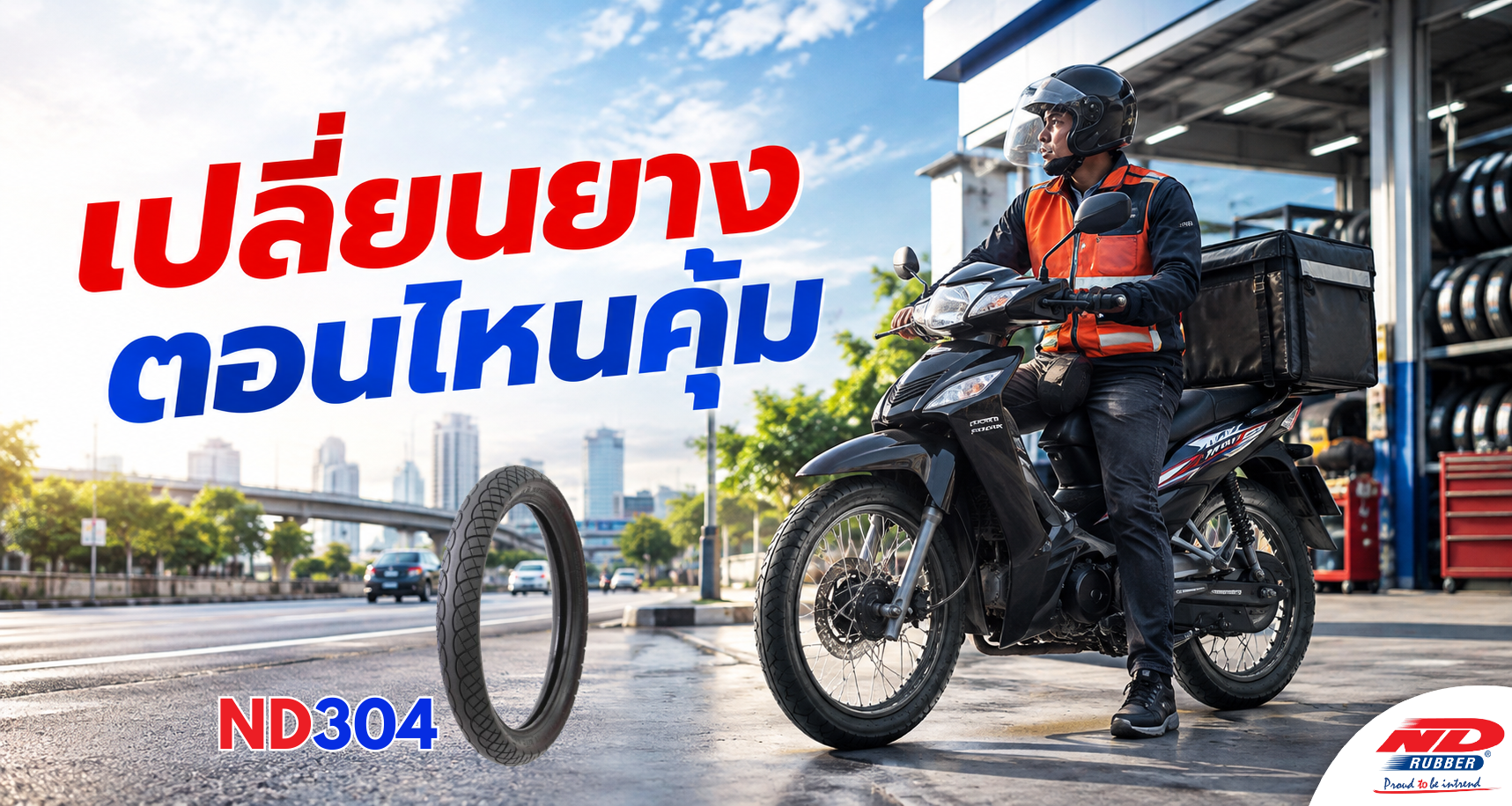 B0923 วินมอเตอร์ไซค์ เปลี่ยนยางตอนไหนคุ้ม